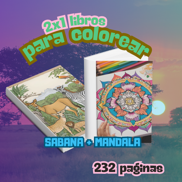 LIBROS PARA COLOREAR 2 EN 1: ¡Tantísimos temas divertidos entre los más amados para niños y adultos! Animales de la sabana y mandalas de animales; ¡Regálale ahora esta maravillosa experiencia creativa!