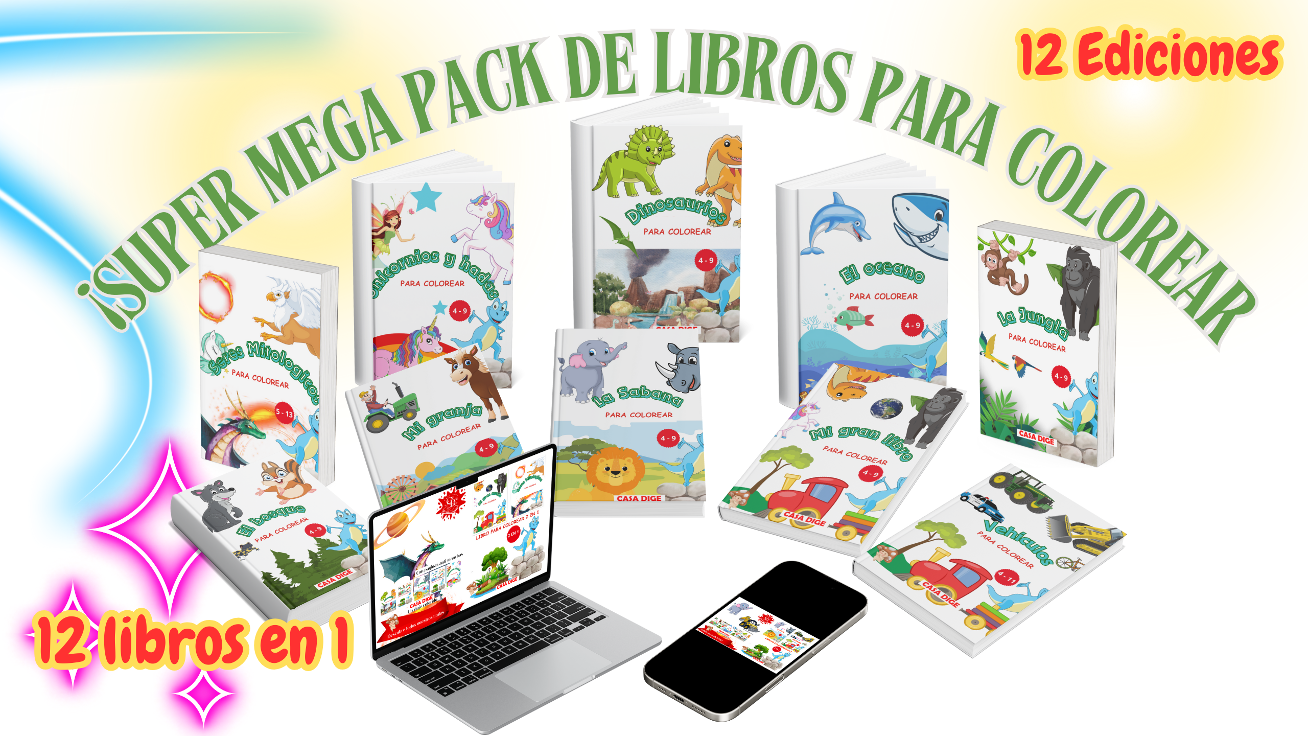 ???? ¡Super Mega Pack de Libros para Colorear: 12 Ediciones con Temas Únicos para Liberar tu Creatividad! ????️✨