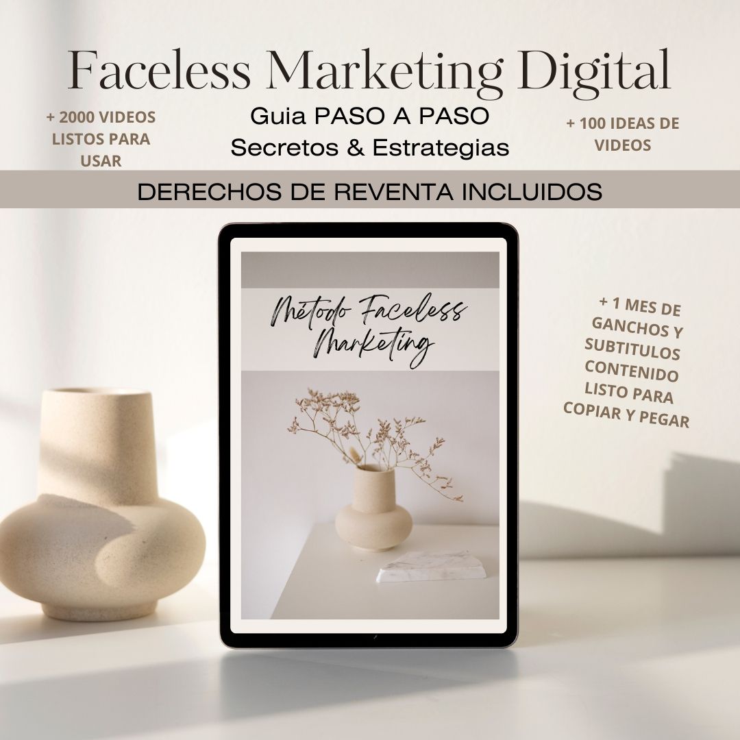 MEGA PACK - Método Faceless: La Guía Definitiva para Vender en Instagram Sin Mostrar tu Cara +2000 videos cortos +1 mes de publicaciones + ganchos para tus videos - REVENTA PERMITIDA DE ESTE PRODUCTO