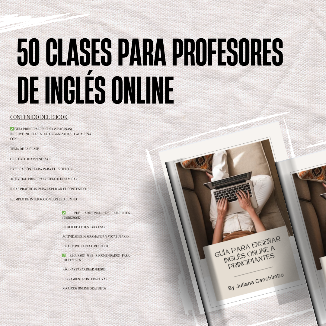 50 clases de inglés a1 preparadas, guía para Clases Online, 50 Clases Paso a Paso + 20 Sesiones One to One + Recursos Premium