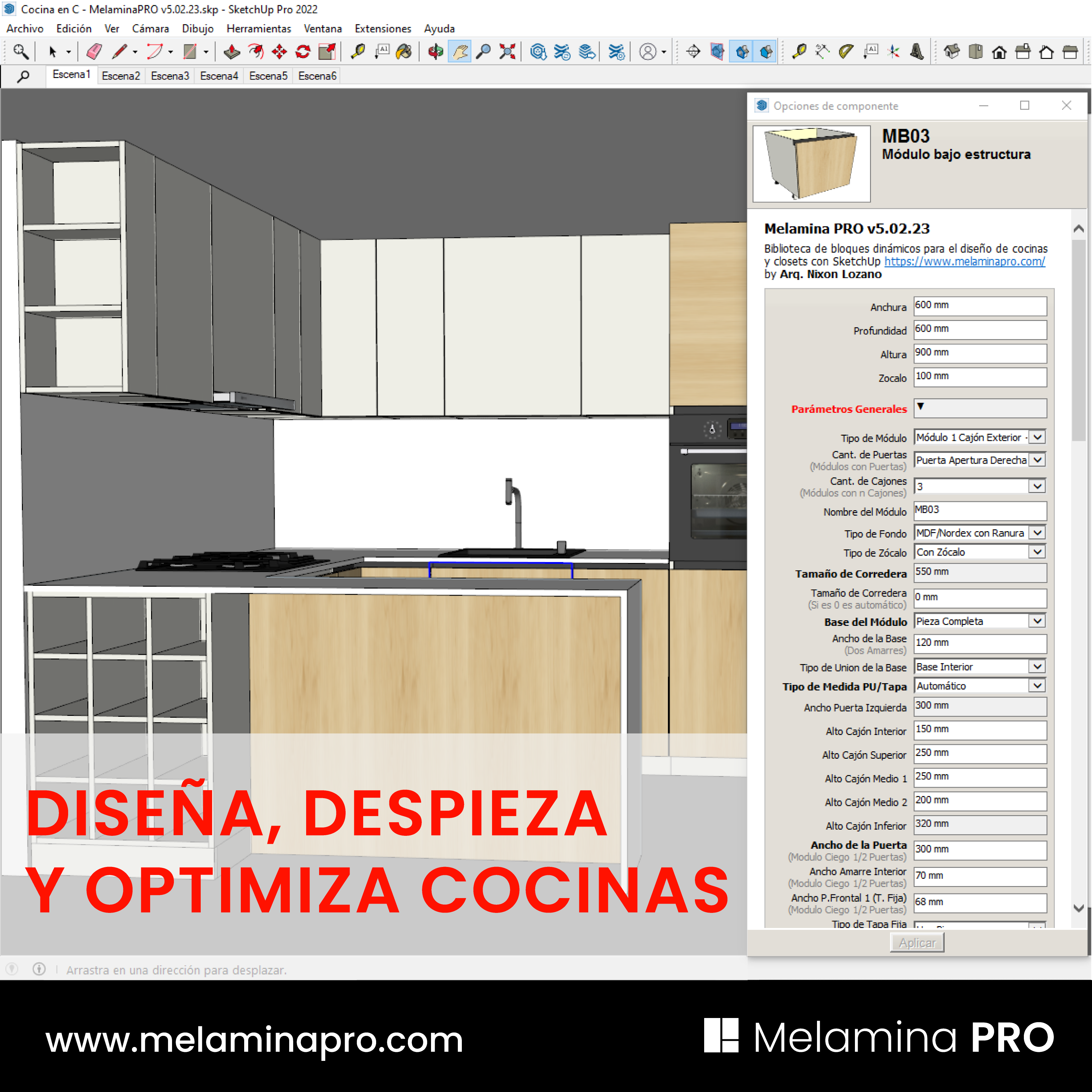 Biblioteca de Bloques Dinámicos de Cocinas y Closets con Despiece Automático para SketchUp