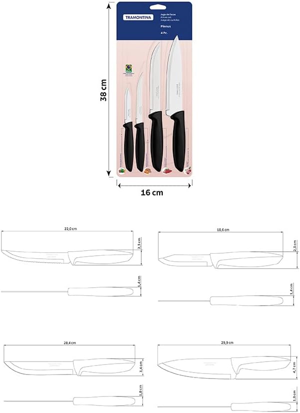 Tramontina JOGO FACAS INOX 4PC PLENUS PRE, Preto