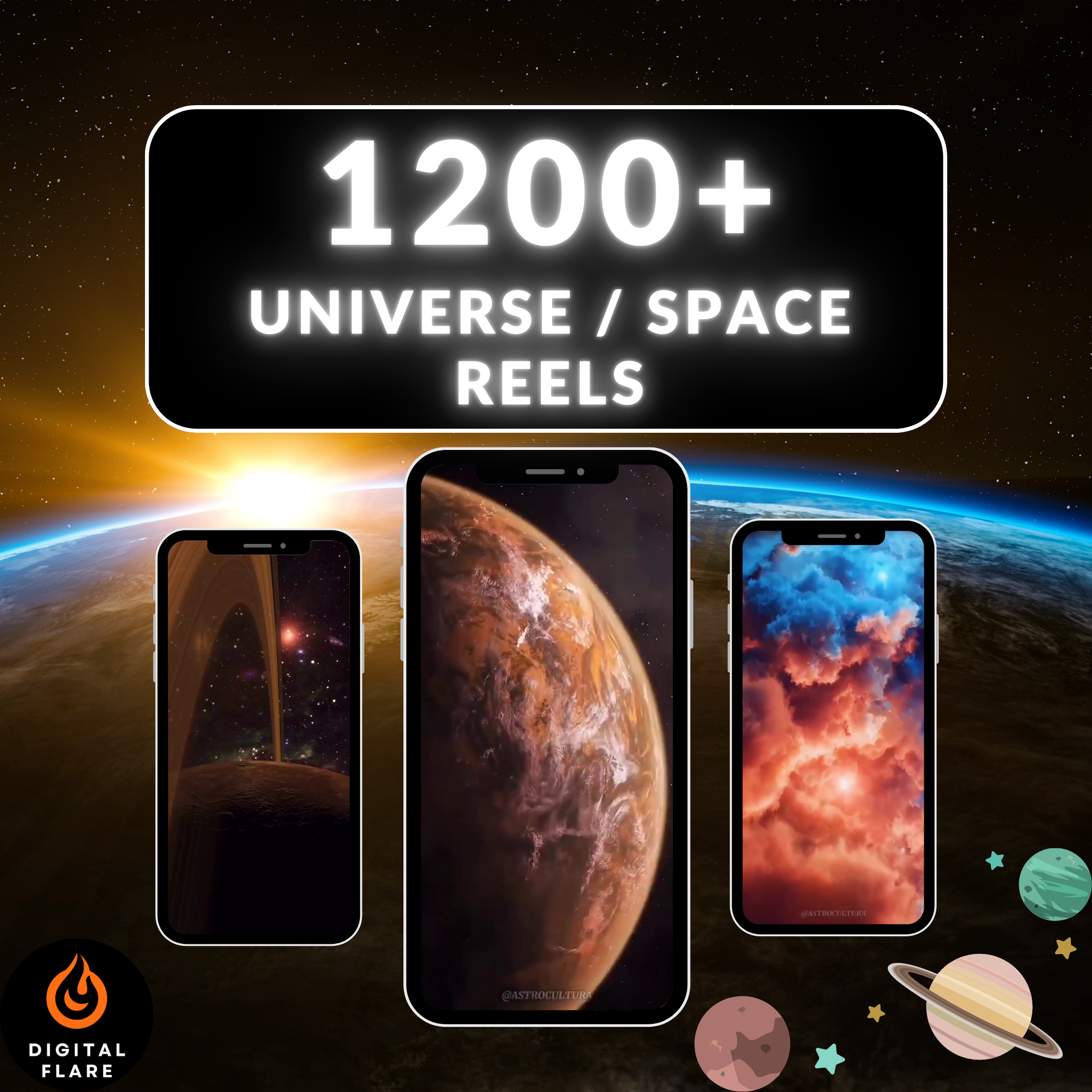 1200+ Space Galaxy Reels Bundle | Aesthetic Faceless Short Videos for Instagram, TikTok, YouTube