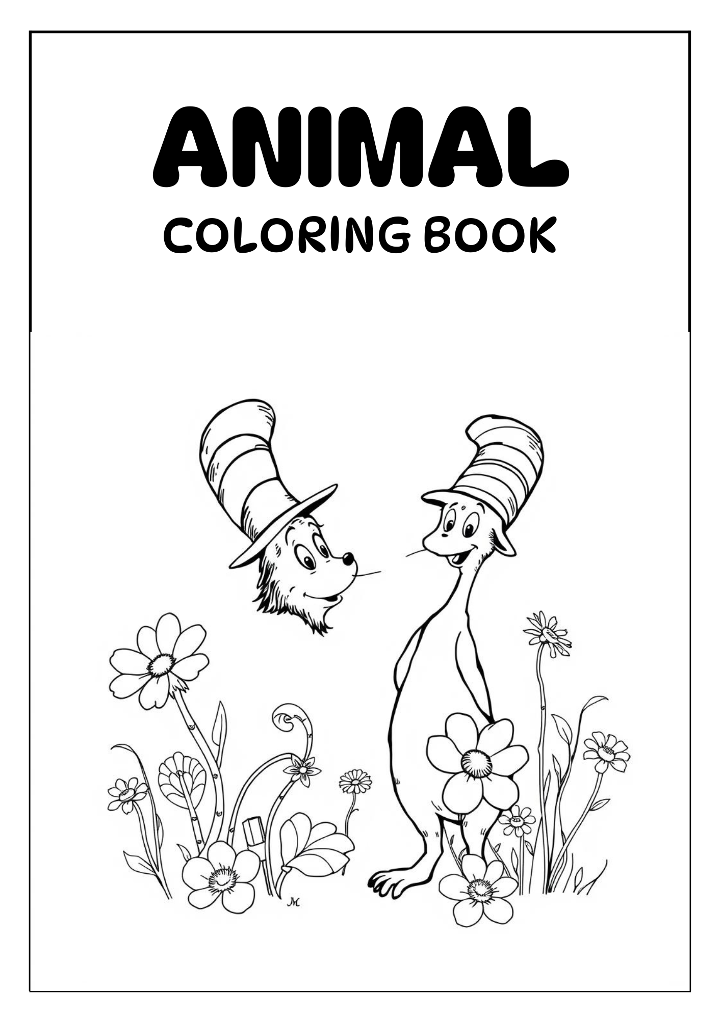 Black and white minimalist animal coloring book