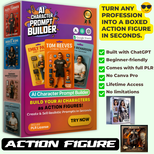 AI Character Action Figure Prompt Builder (PLR) Create & Sell Prompts Figures in Minutes