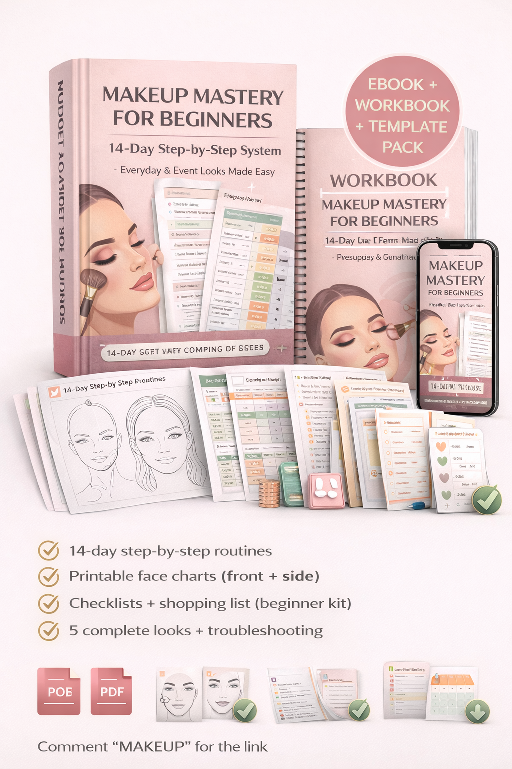 Makeup Mastery for Beginners: 14-Day Step-by-Step Course + Face Charts + Product Lists