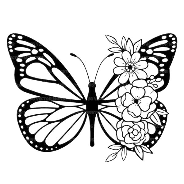 Graphics Floral Butterfly Svg, Flower Butterfly Svg, Monarch Butterfly. Vector cut file Cricut, Silhouette, Pdf Png Dxf, decal, sticker, vinyl, pin.