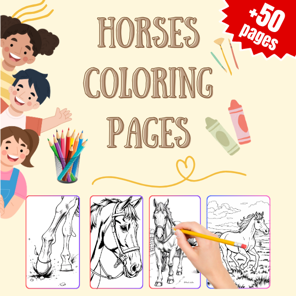 50+ Printable Horse Coloring Pages for Kids & Adults – Stress Relief, Fun Learning & Creative Art Activity (PDF Download)