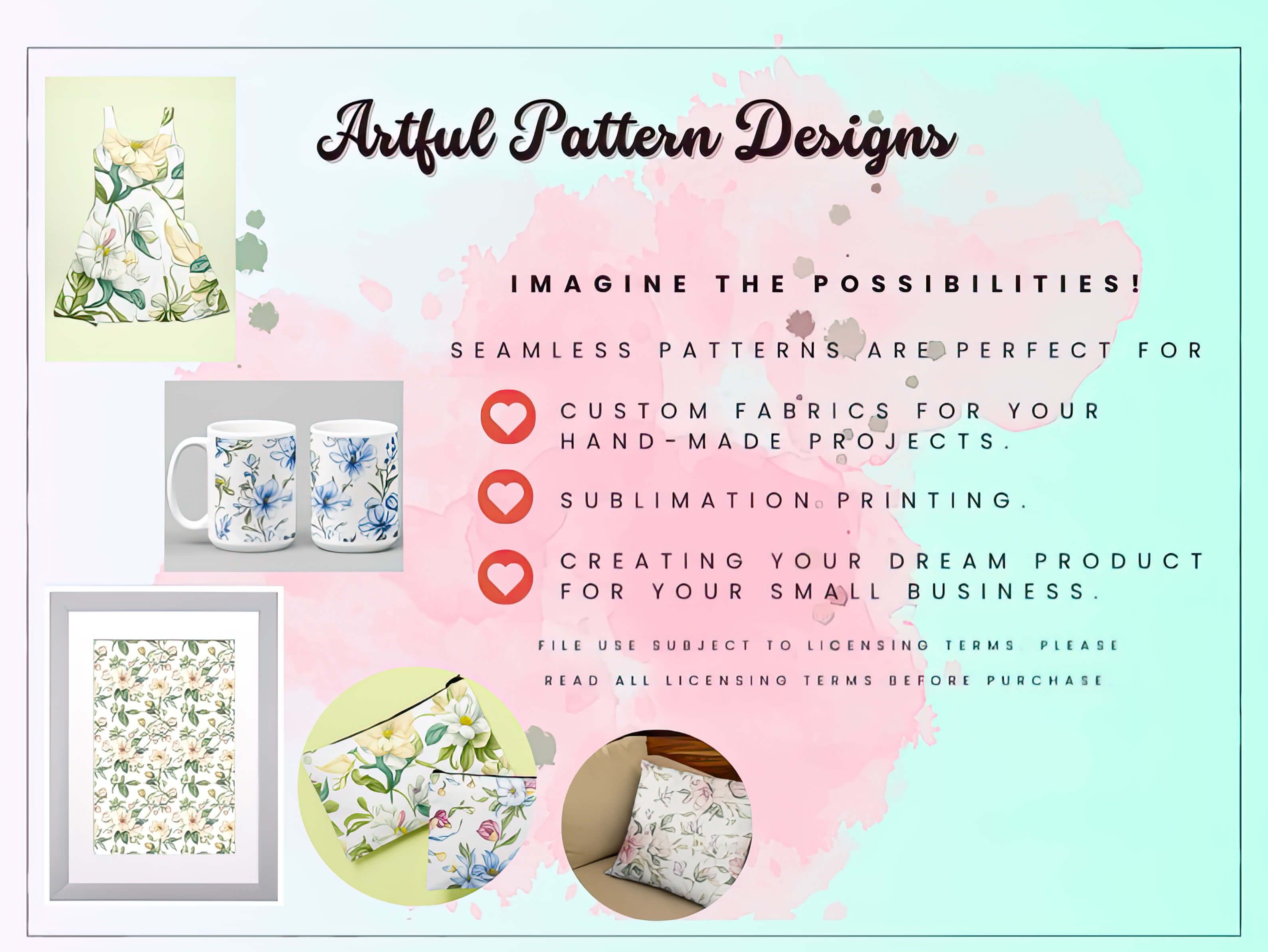 100 Floral Seamless Pattern, Watercolor Boho Pattern for Commercial Use and 3D texture for games