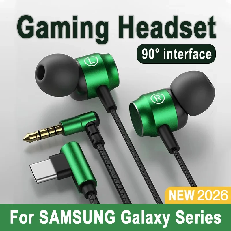 For Samsung 90° Jack Wired Gaming Headset HiFi Surround Sound With Mic Type C 3.5mm Music Headphones For Galaxy S25 24 iPhone 17