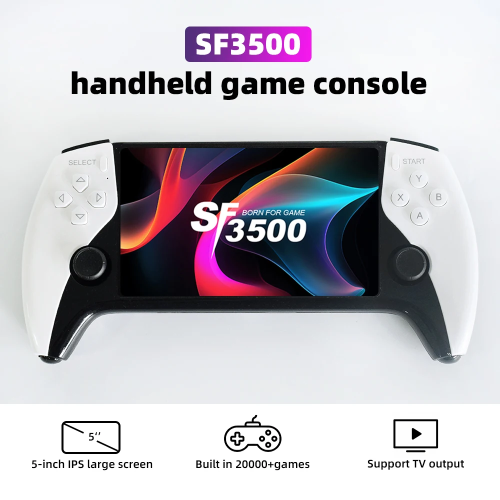 SF3500 handheld game console, 5-inch IPS large screen portable game console, built-in 20000+games, supports FHD FHD output