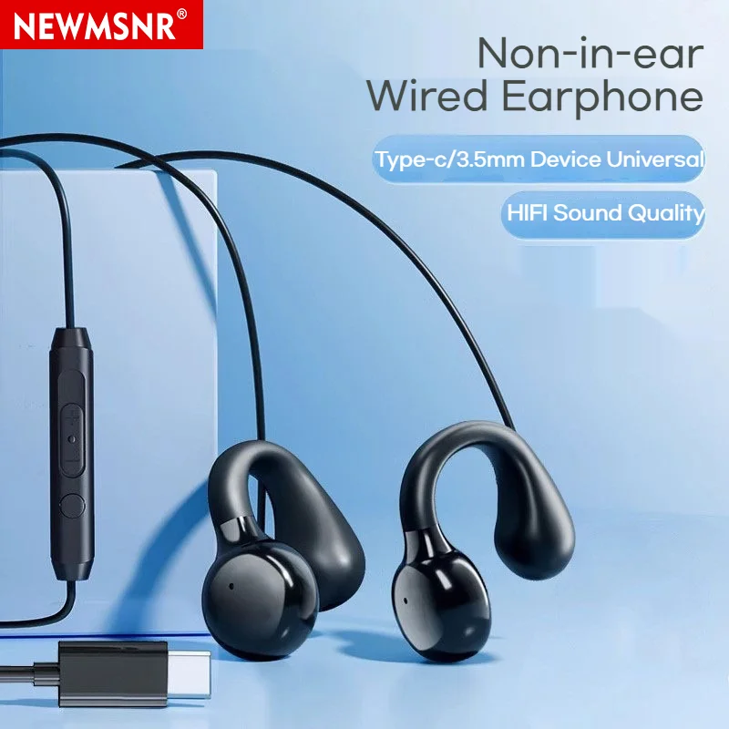 NEW Type C&3.5mm Clip-on Wired Headphones Stereo Sound Sports Earbuds Handfree Gamer Headsets Earphones with HD mic For Samsung