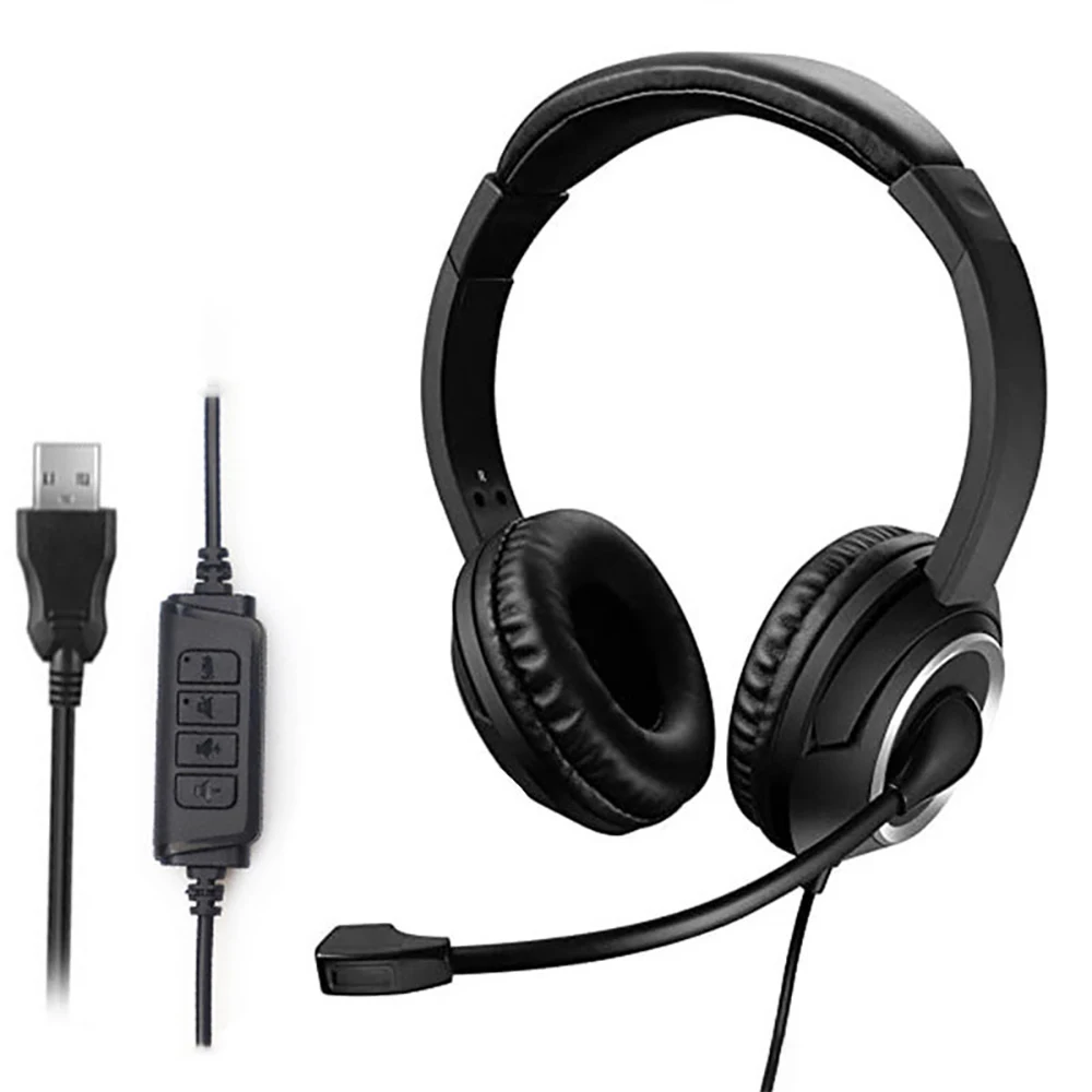 USB Headset with Mic Mute for PC 3.5mm Business Headphones with Rotatable Microphone Noise Cancelling for Call Center