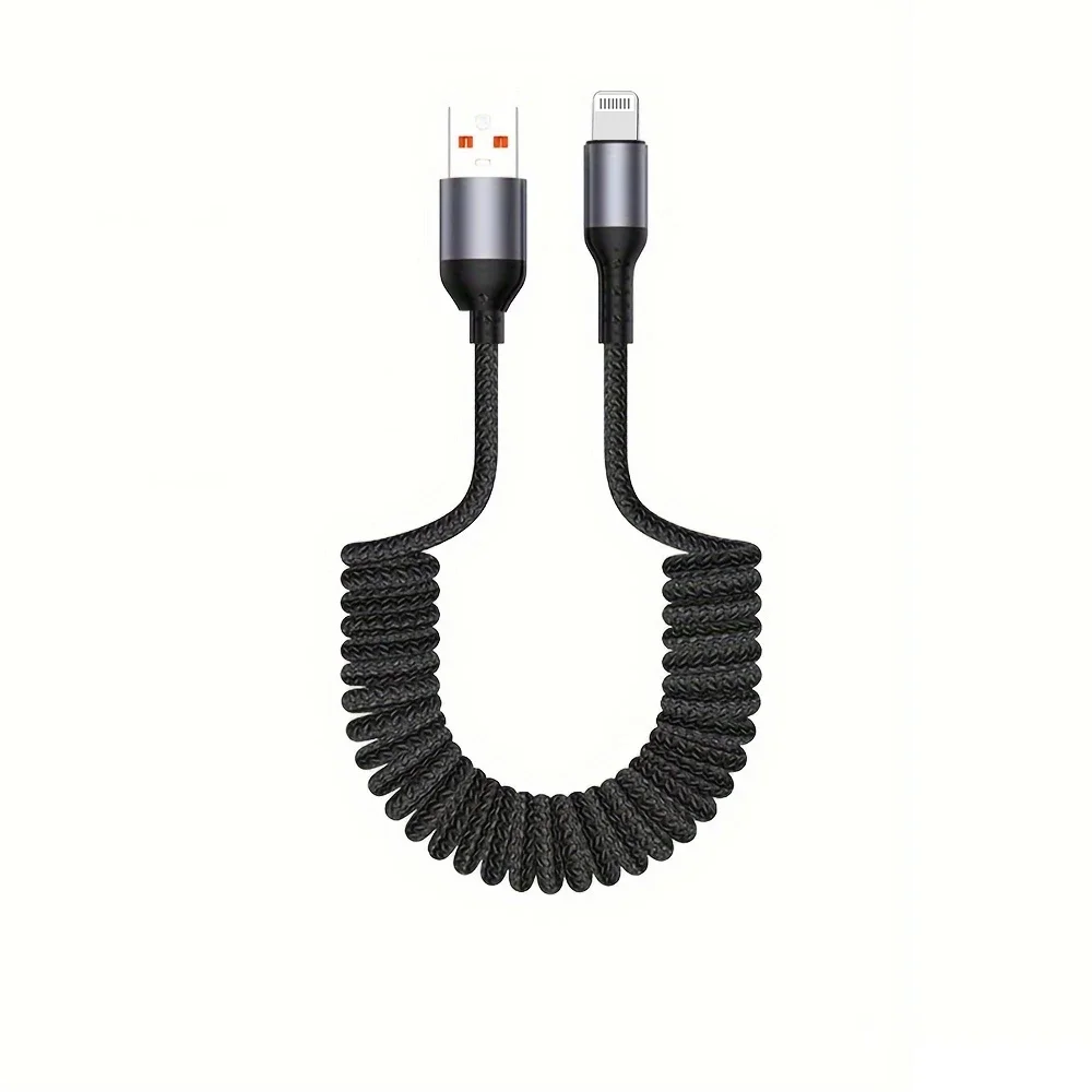 Spring Car Charger Cord 3A Fast Charging USB Cable For iPhone 14 11 12 13 Pro X XS Max 6 7 8 Plus SE iPad Data Wire