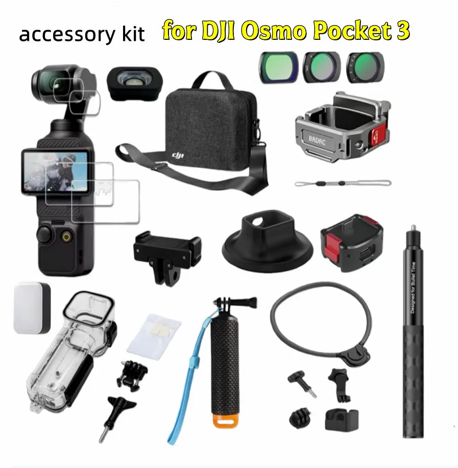 Accessories Kit for DJI Osmo Pocket 3 Case Magnetic Bracket Desktop Base Mount Selfie Stick Tripod Glass Screen Protector