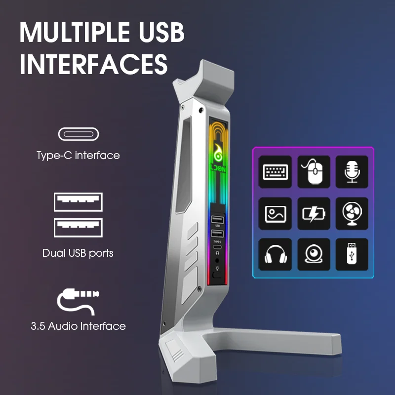 RGB Gaming Headset Stand with Sound-Activated Lights, 11 Modes LED USB Charging Dock, Headphone Holder for PC Gamer