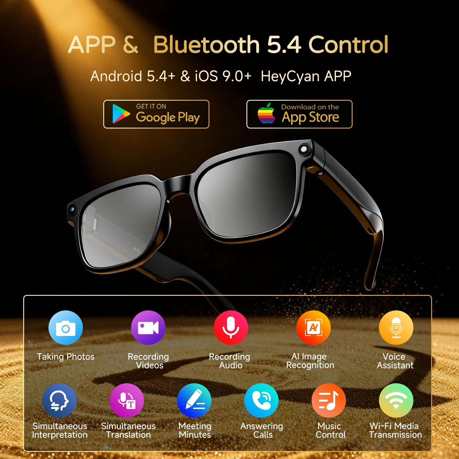 Amovan 2026 Smart Glasses AI 4K UHD 8MP 800W Camera Video Call Translation Voice Assistant Music Smart Glasses Replacable Lens