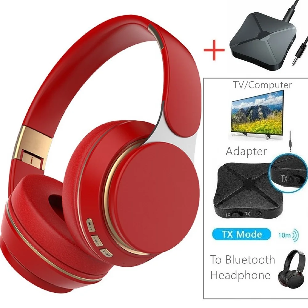Wireless TV Headphones Bluetooth 5.0 USB Adaptor Stereo Headset Foldable Helmet Earbuds with Mic for Samsung TV PC Music