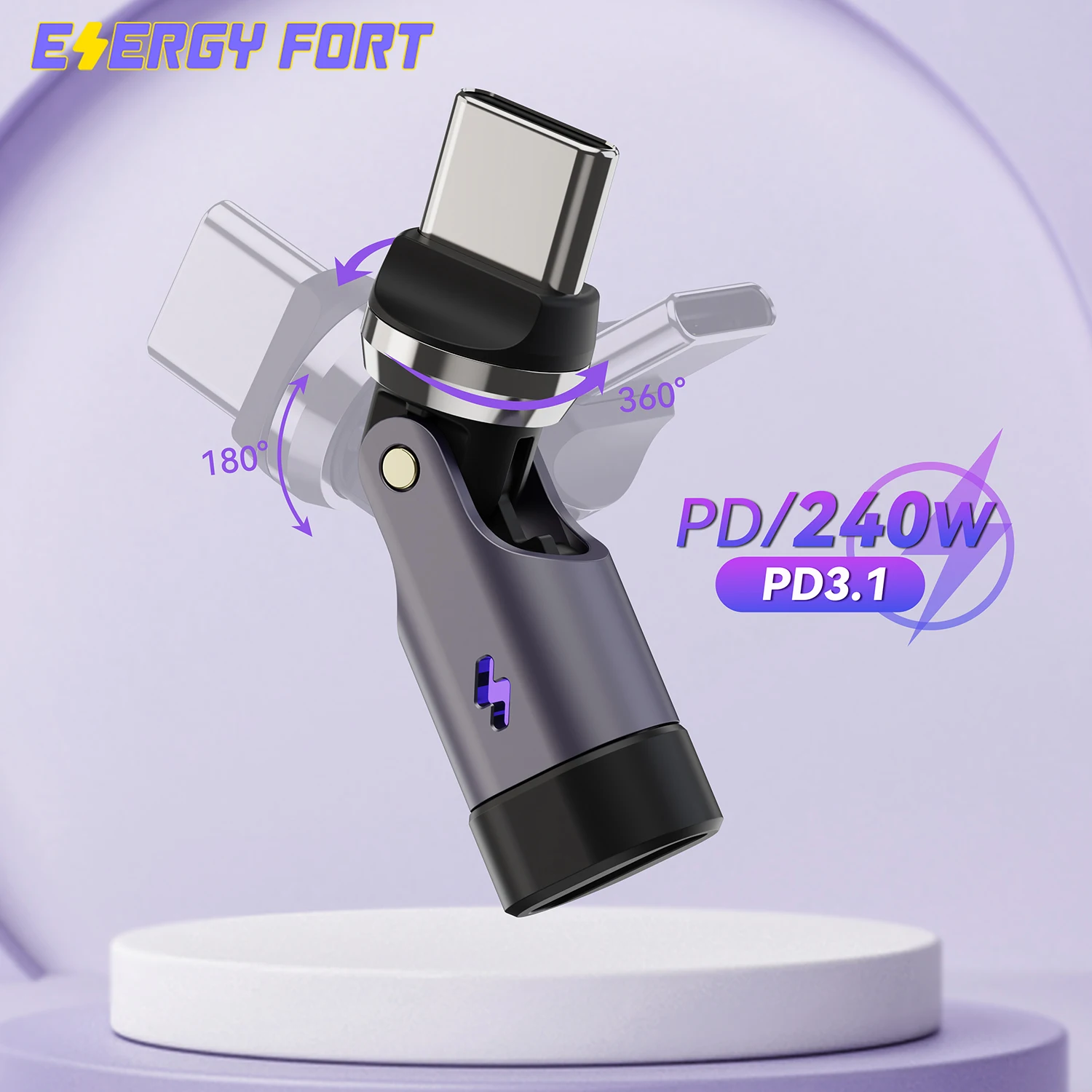 USB C Extender Adapter 240W Cable Extension 540 Rotation Type-C Male to Female Adapter for Macbook Xiaomi Samsung OTG Connector