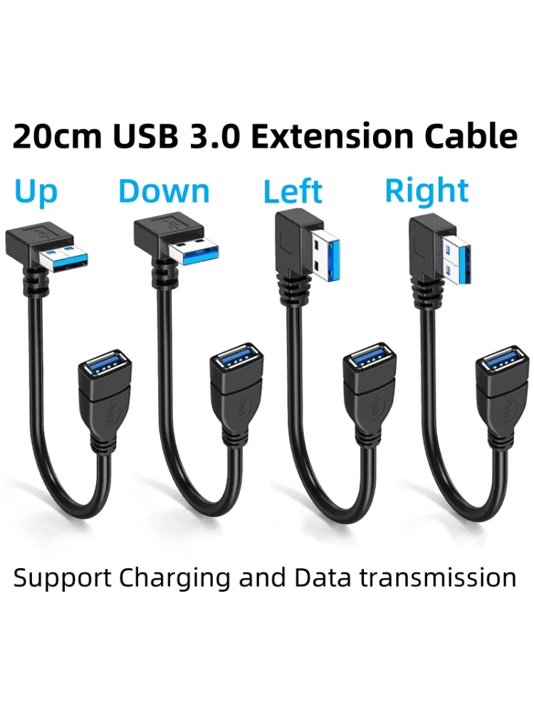0.2M USB 3.0 Extension Cable Up/Down/Left/Right Angle USB A Male to Female 5Gbps Data Cord for Laptop PC Keyboard Mouse Printer