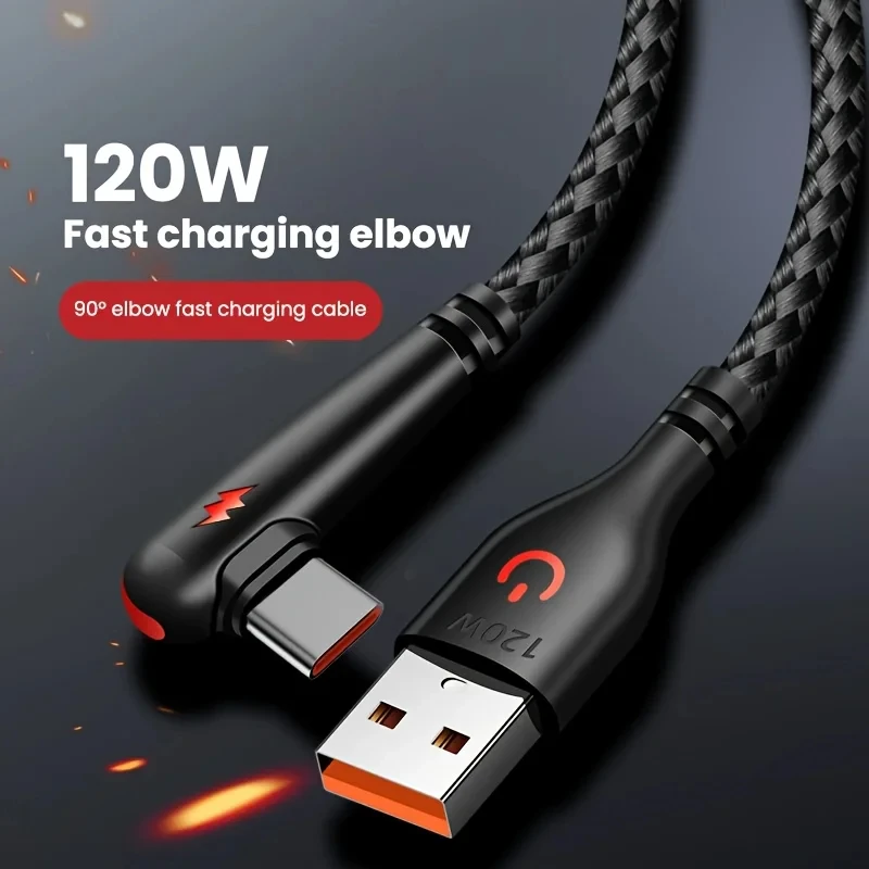 120W 6A 90-Degree Elbow USB To Type-C Super Fast Charging Cable for Iphone 16 15 Pro Max S23 S22 for Xiaomi 14 13 12 Redmi K50