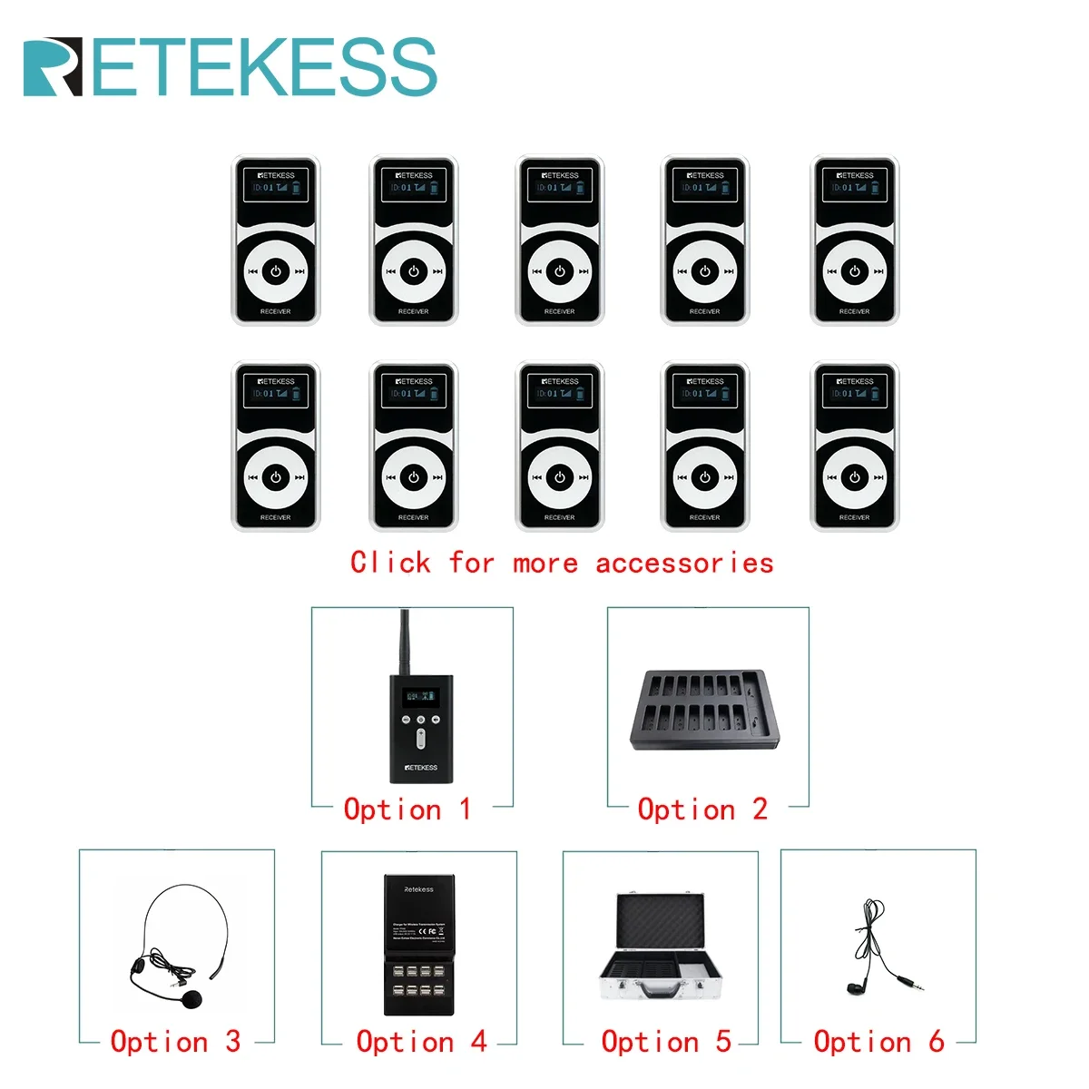 RETEKESS T130P T131P Tour Guide Accessories Wireless Audio Transmitter Receiver Tour Guide Micophone For Educational Tour Travel