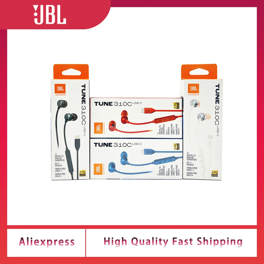 JBL Tune 310C USB-C Wired In-Ear Headphones Pure Bass Earphone With Mic Control Portable Headset For PC Laptop Type-C Smart Devi