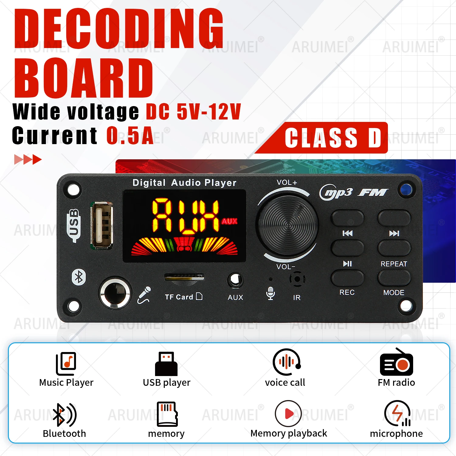 DC 5V 12V Bluetooth 5.0 MP3 WMA WAV APE Decoder Board Hands-free Car Audio Microphone USB TF FM Radio Mp3 Music Player Speaker