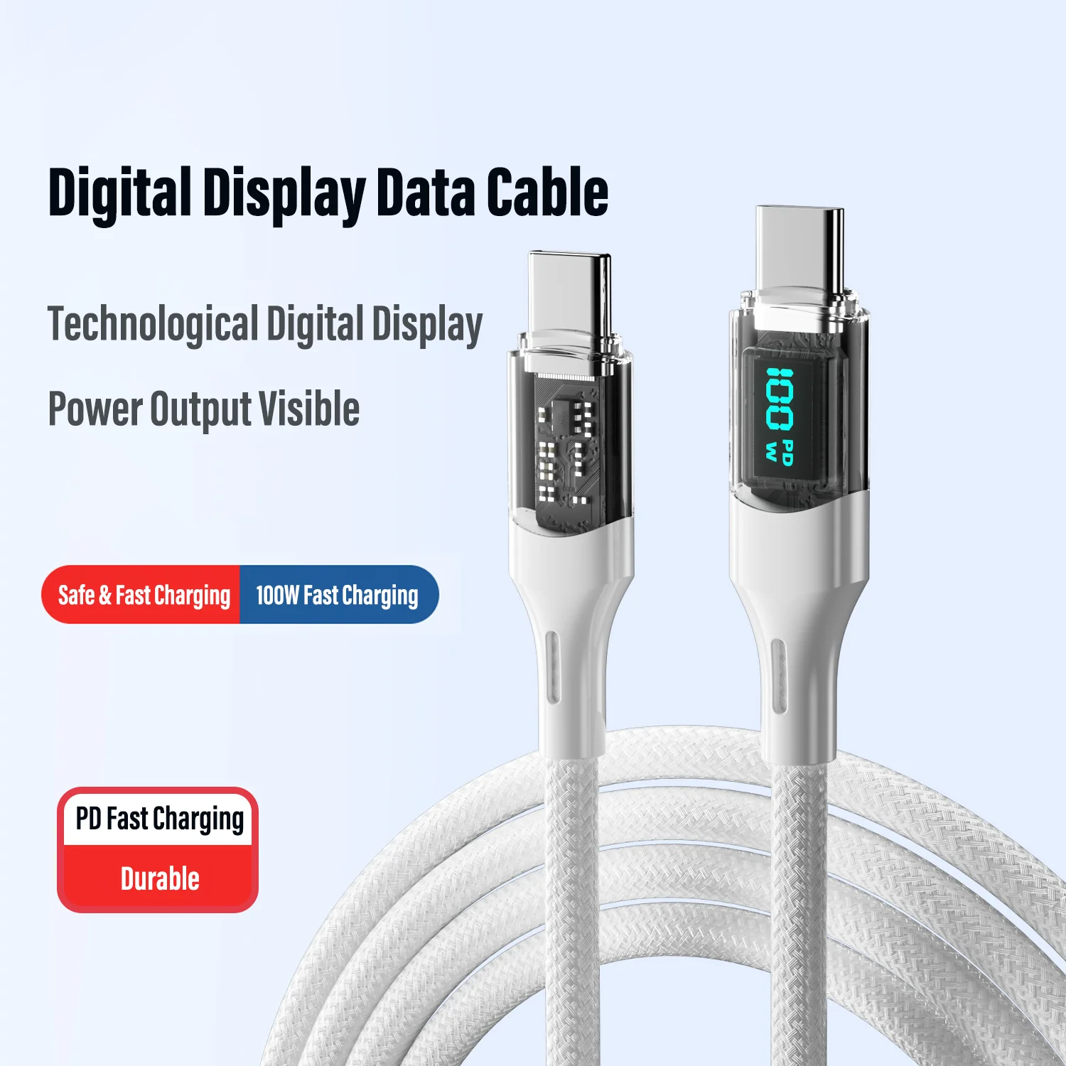 100W USB Type C Cable Super Fast Charging Data Cord with LED Display for iPhone 17 16 15  pro max Air Samsung Huawei xiaomi