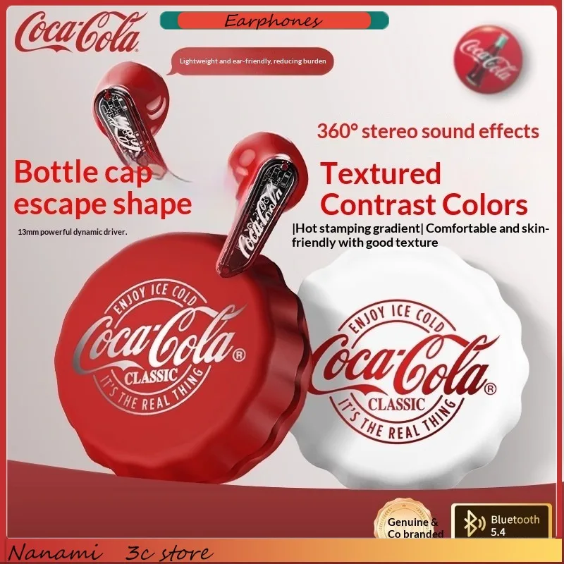 CoCa-Cola T13 Creative Bottle Cap Bluetooth Earphones ENC Call Noise Reduction 360° Stereo Sound Semi-In-Ear Wireless Earphones