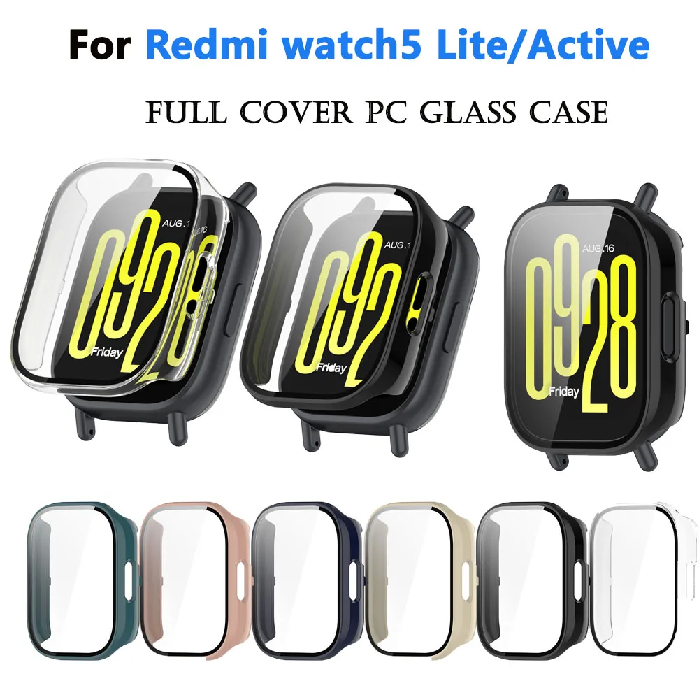 PC Glass Case For Redmi Watch 5 Active /5 Lite Smart Watch Strap Screen Protector Cover Bumper Film For Xiaomi Shell Accessories