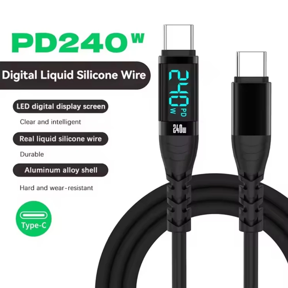 Silicone 240W Digital Display USB C to Type C Fast Charging Data Wire Cable For Iphone 15 16 17 Pro Max Samsung s26 s25 Xiaomi