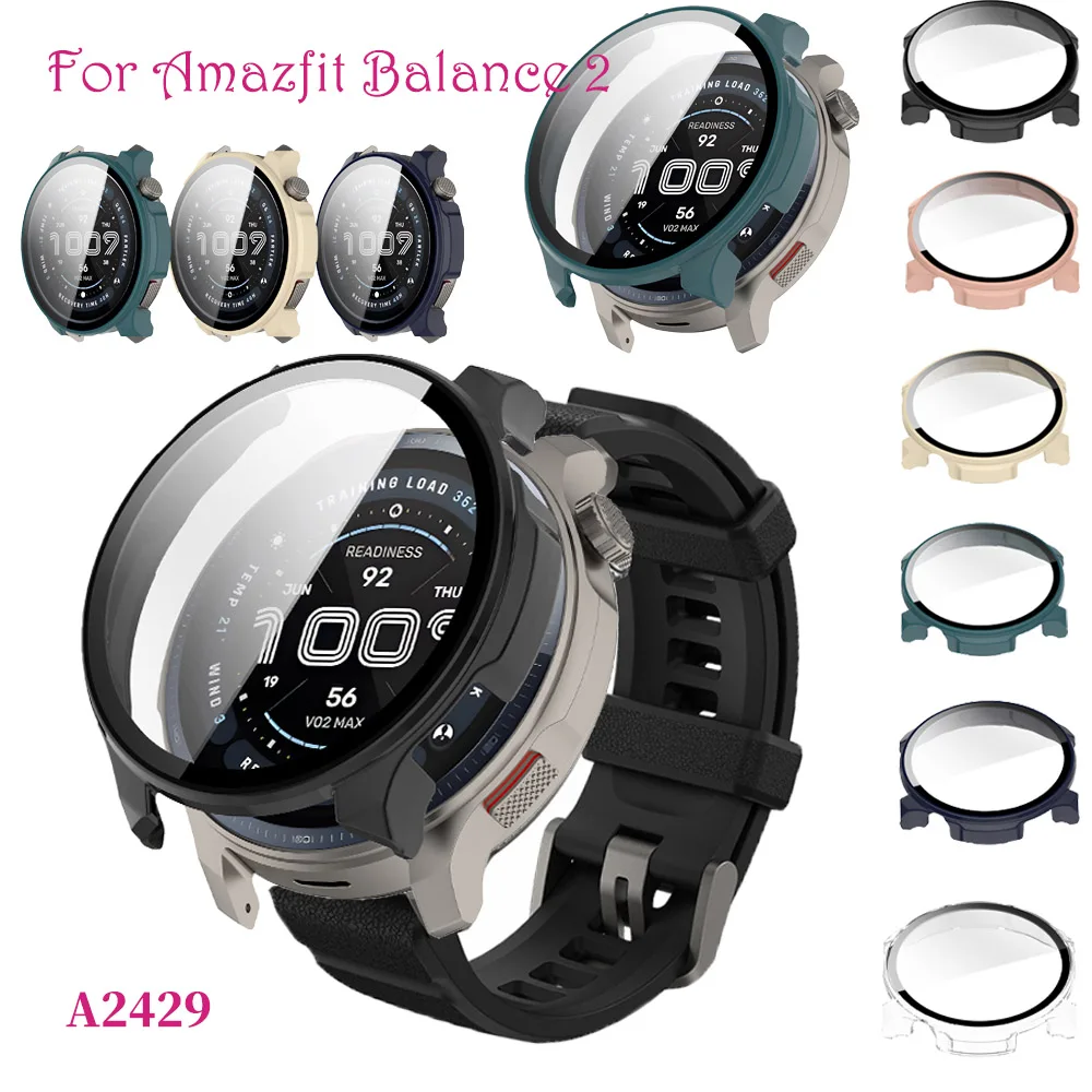 PC+Tempered Glass Case For Amazfit Balance 2 A2429 Smart Watch Strap Protective BumperCover Screen Protector Accessories