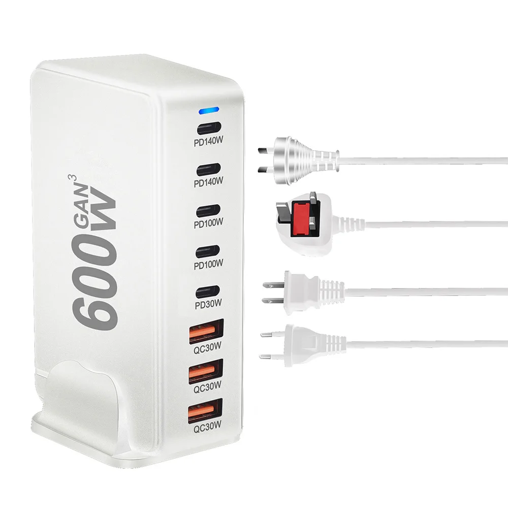 2026 New 600W GaN Fast Charger Type C PD3.1 Adapter 8-port Fast Charging Station for iPhone 16 15 Samsung Xiaomi Huawei Tablet