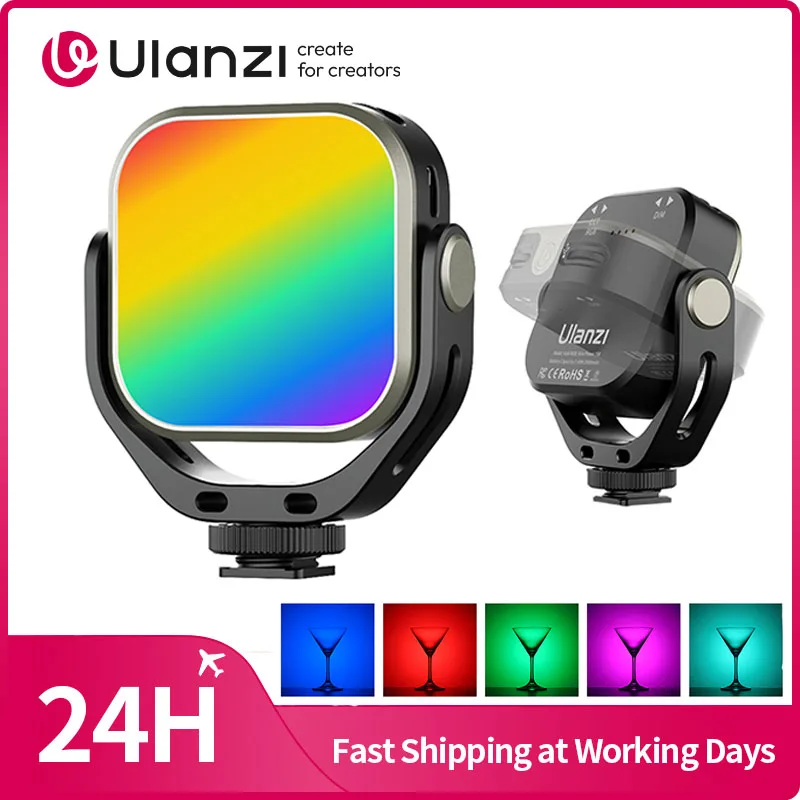 Ulanzi VL66RGB Bi-color RGB Fill Light Rotatable Video Light for Camera Smartphone Clip with Cold Shoe for Vlog Live Streaming