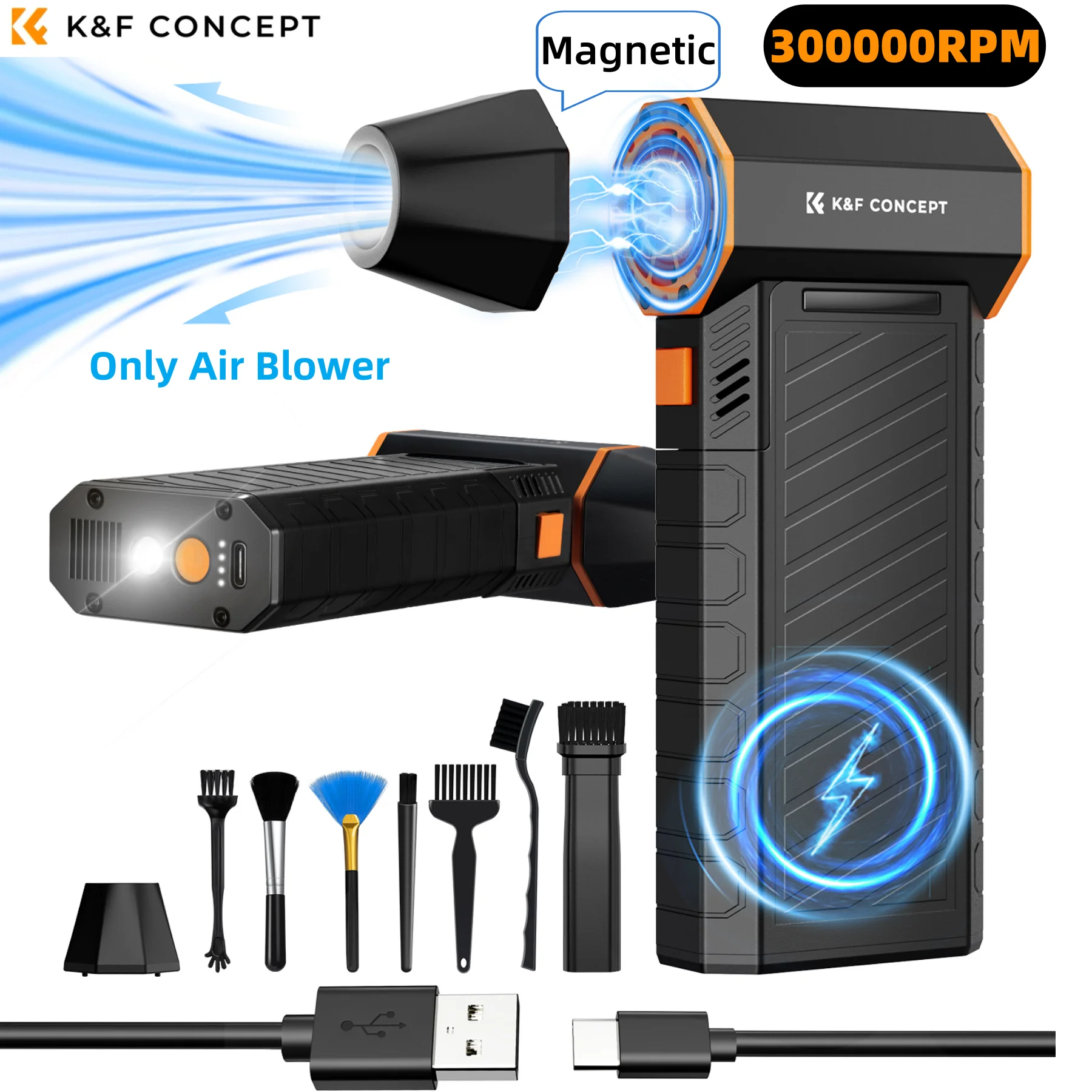K&F CONCEPT 300000RPM Magnetic Nozzle Electric Air Blower LED Light Air Duster for Computer,Laptop Keyboard,Car,Camera Cleaning