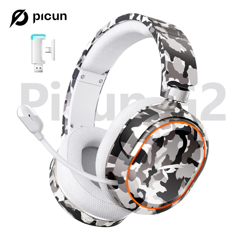 Picun G2 Wireless Gaming Headset Bluetooth 2.4G Headphones 7.1 Surround 5ms Low Latency ENC Mic for PC PS4 PS5 Phone Switch