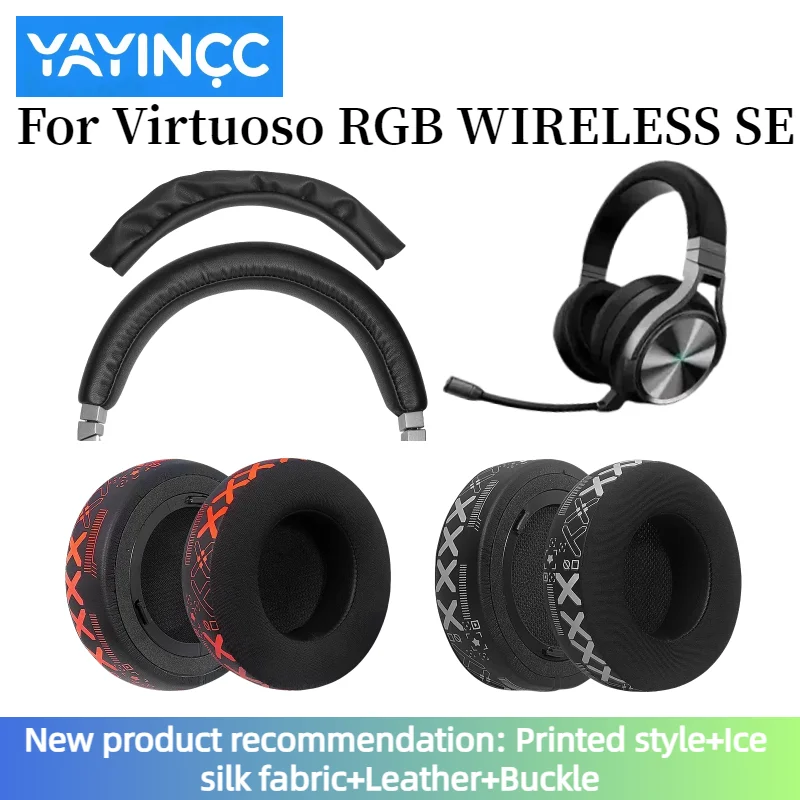 YAYINCC Upgraded Replacement Printed ice silk fabric for Corsair Virtuoso RGB Wireless SE Gaming Headset, Premium Fabric