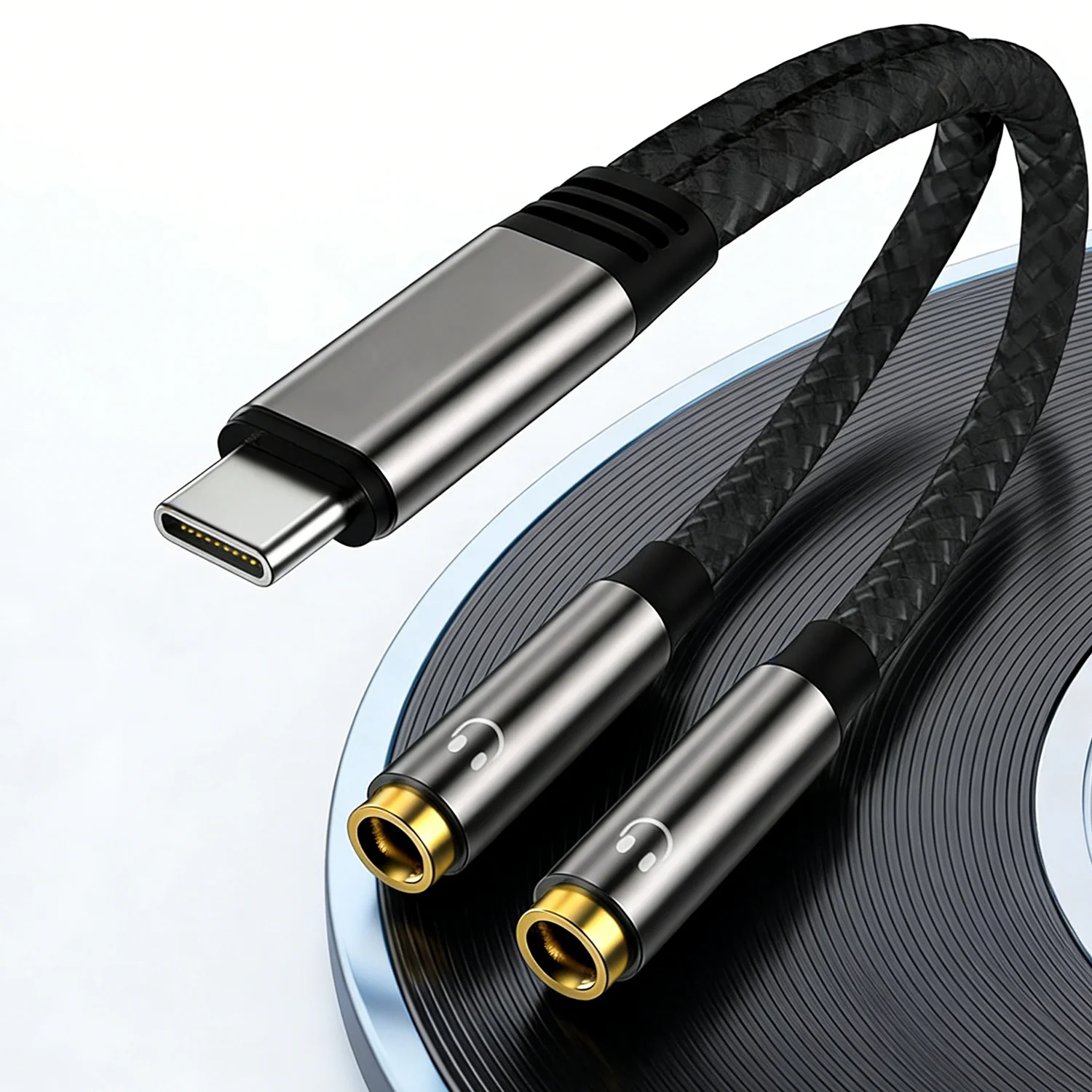 USB C To Dual 3.5mm Female Headphone Splitter Type C To Headphone Audio Jack Adapter for IPhone 16/15 IPad Galaxy S24/23