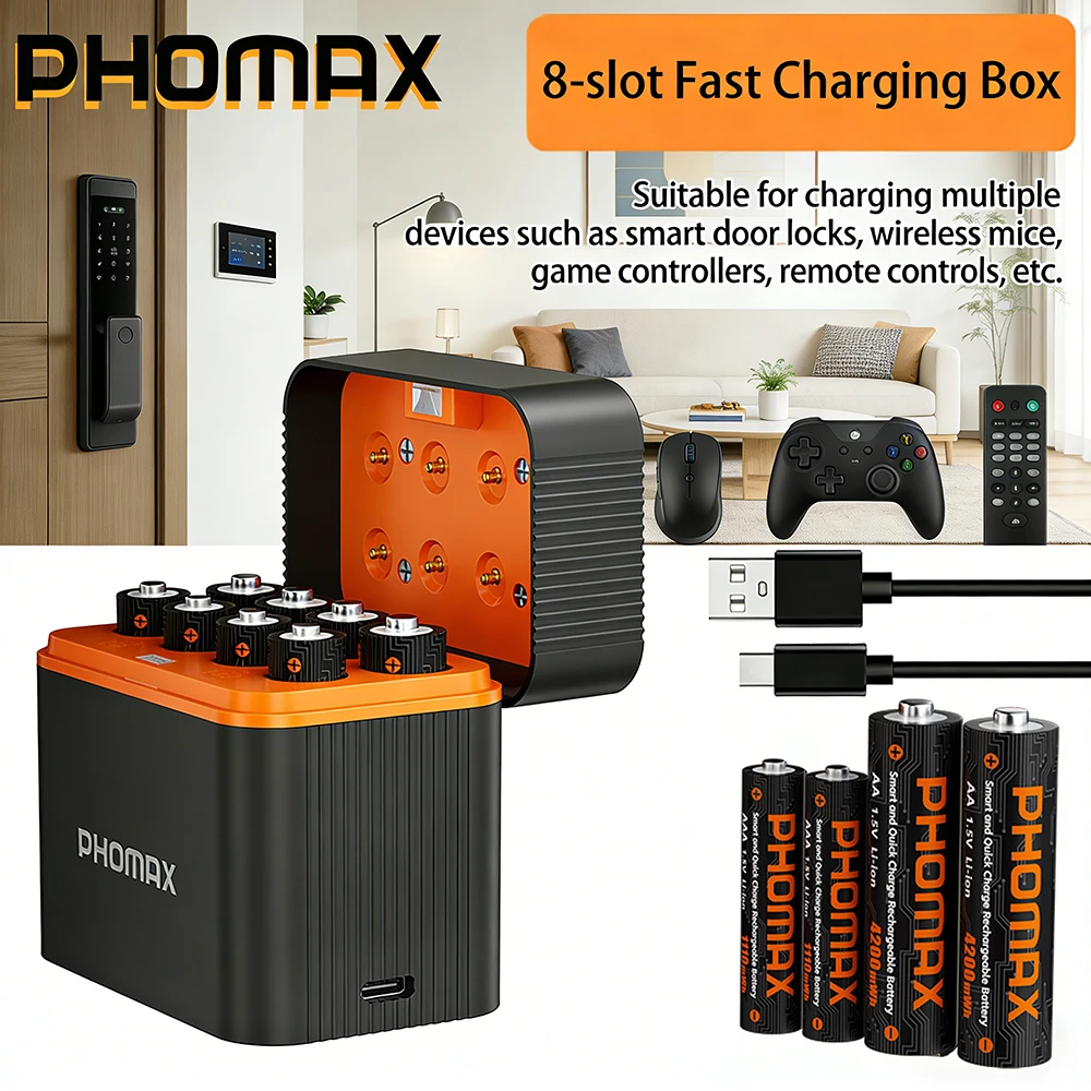 PHOMAX Lithium Batteries Fast Charger 4200mWh1110mWh AA/AAA Rechargeable Battery For Control Car Toy Lamp Radio Speaker Remote
