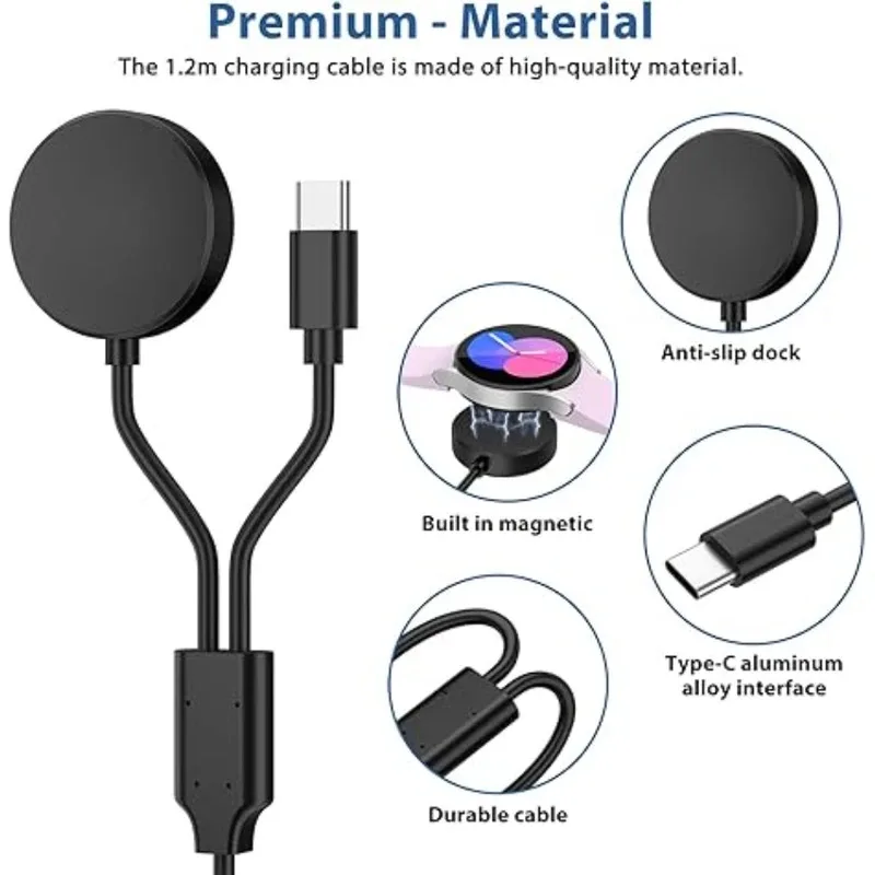 2-in-1 charger for Samsung Galaxy Watch 4/3/Active 2/Active USB smartwatch charger replacement charging cable