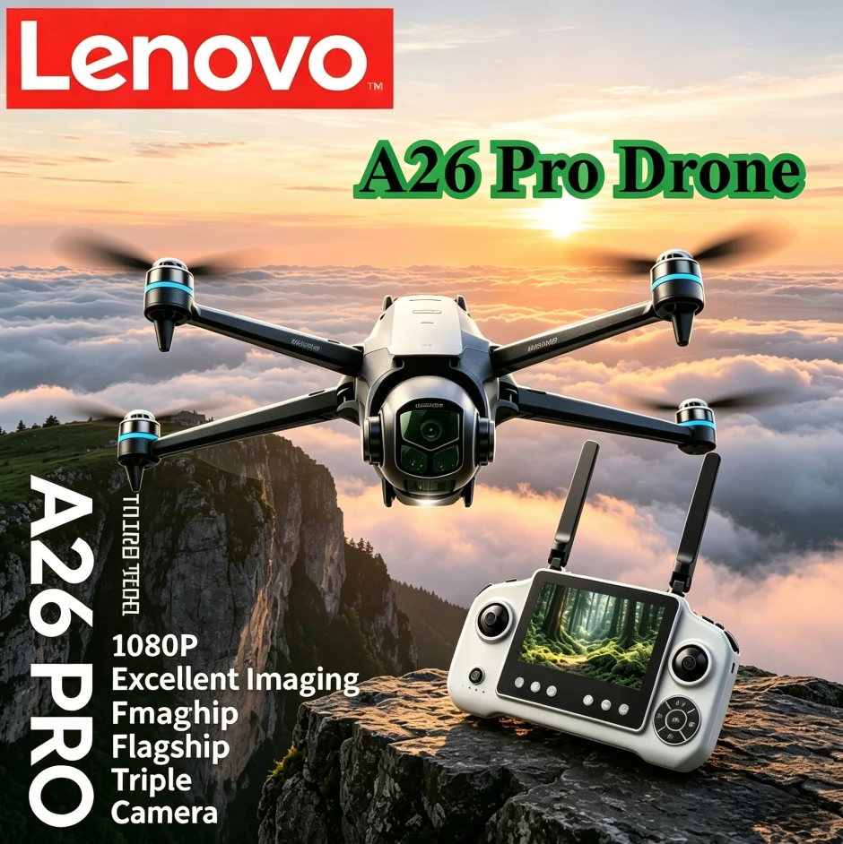 Lenovo A26 Pro Drone 4K HD 8k Triple Camera FPV Brushless Motor Obstacle Avoidance Foldable RC Quadcopter Professional Aerial