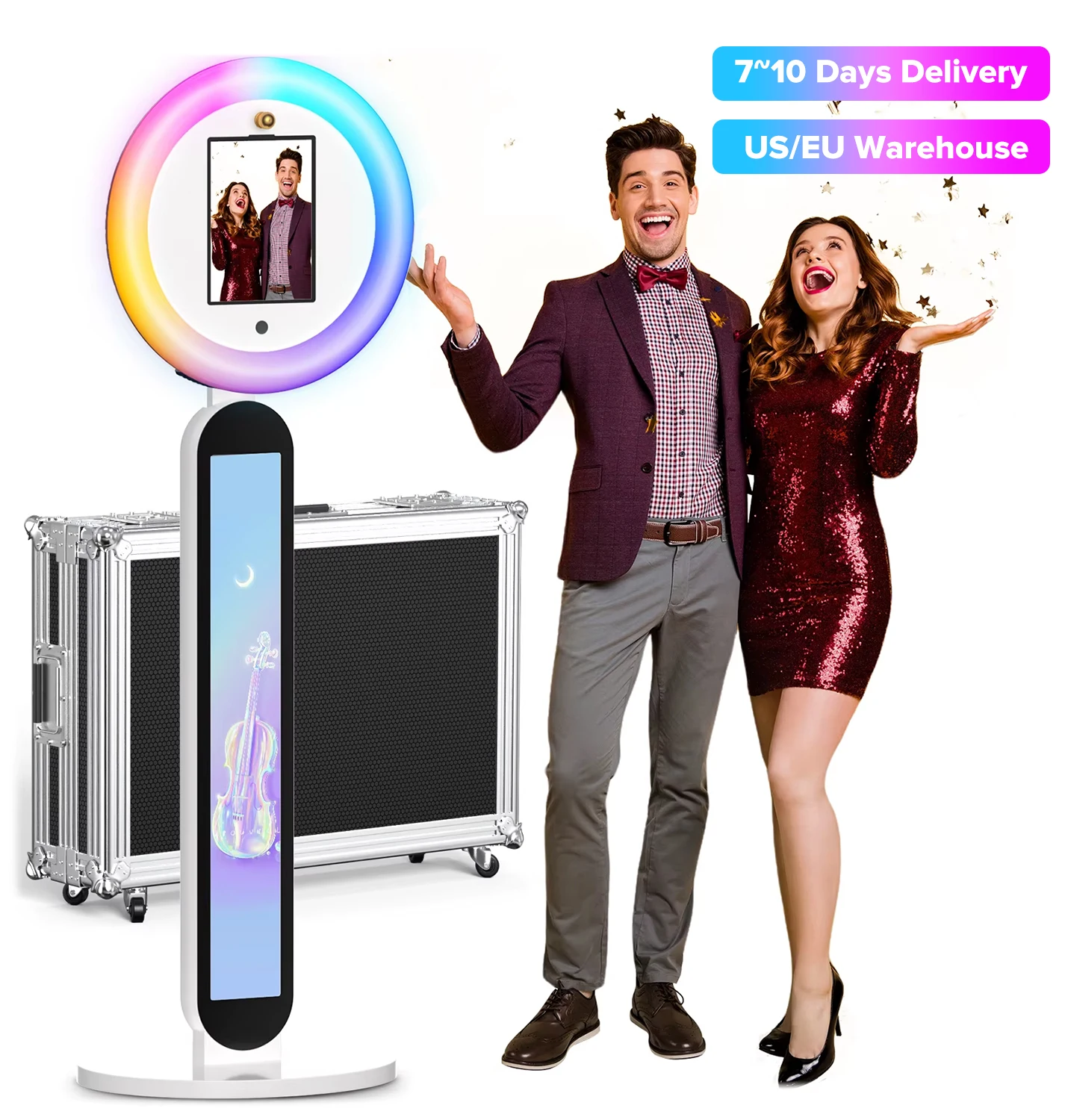 Portable iPad Photo Booth Machine Selfie Stand For Wedding Party Photobooth RGB Ring Light Voice Control Fast Deliver With Case