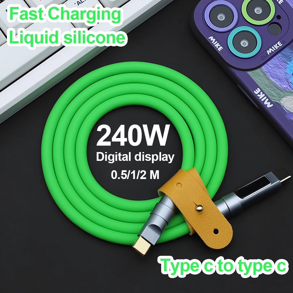 240W Liquid Silicone Digital Display USB C To Type C Cable Fast Charging Cables Data Cord For iPhone 15 16 17 Pro Laptop Samsung