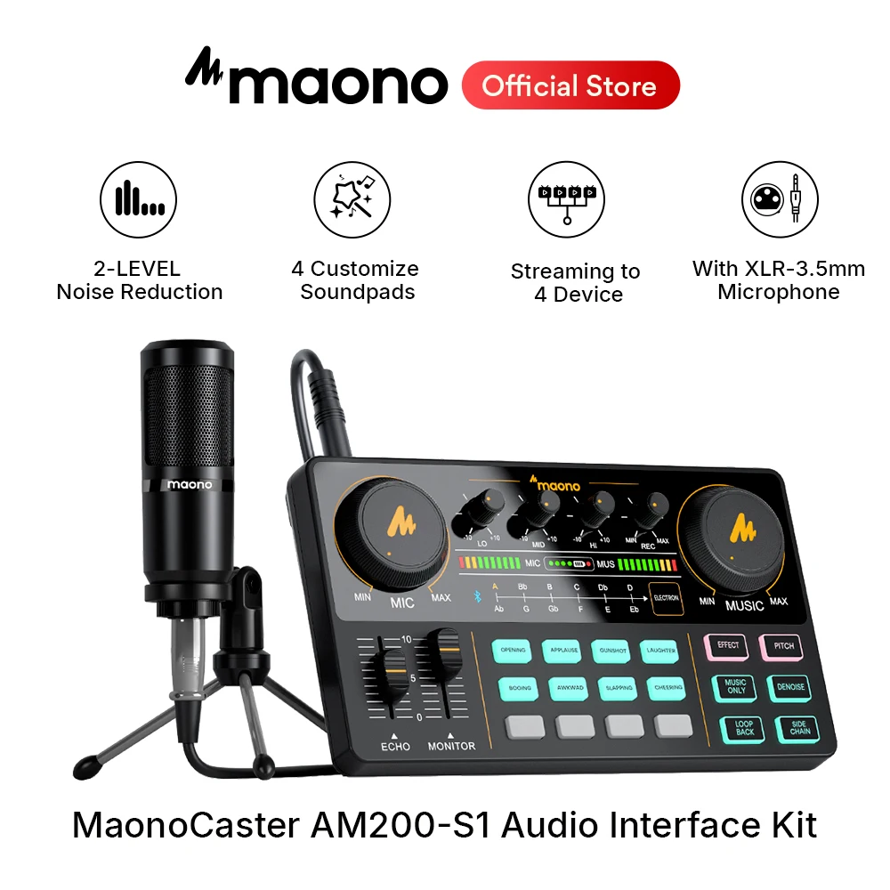 MaonoCaster AM200-S1 Audio Interface Podcast Studio Sound Card Kit with Microphone for Live Streaming Recording Youtube PC\Phone