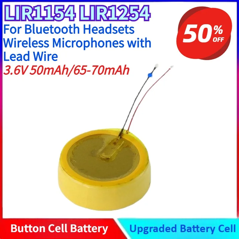 LIR1154 /LIR1254 3.6V Lithium-Ion Button Battery Steel-Cased Battery with Lead Wire for Bluetooth Headsets Wireless Microphones