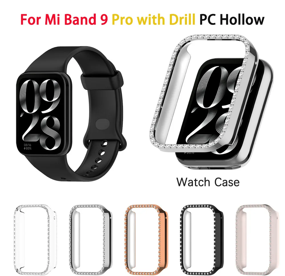 PC Hollow Case Cover For Xiaomi Mi Band 9 Pro Smart Watch Diamond Crystal Bumper Protective Cover Shell Accessorie Replacement