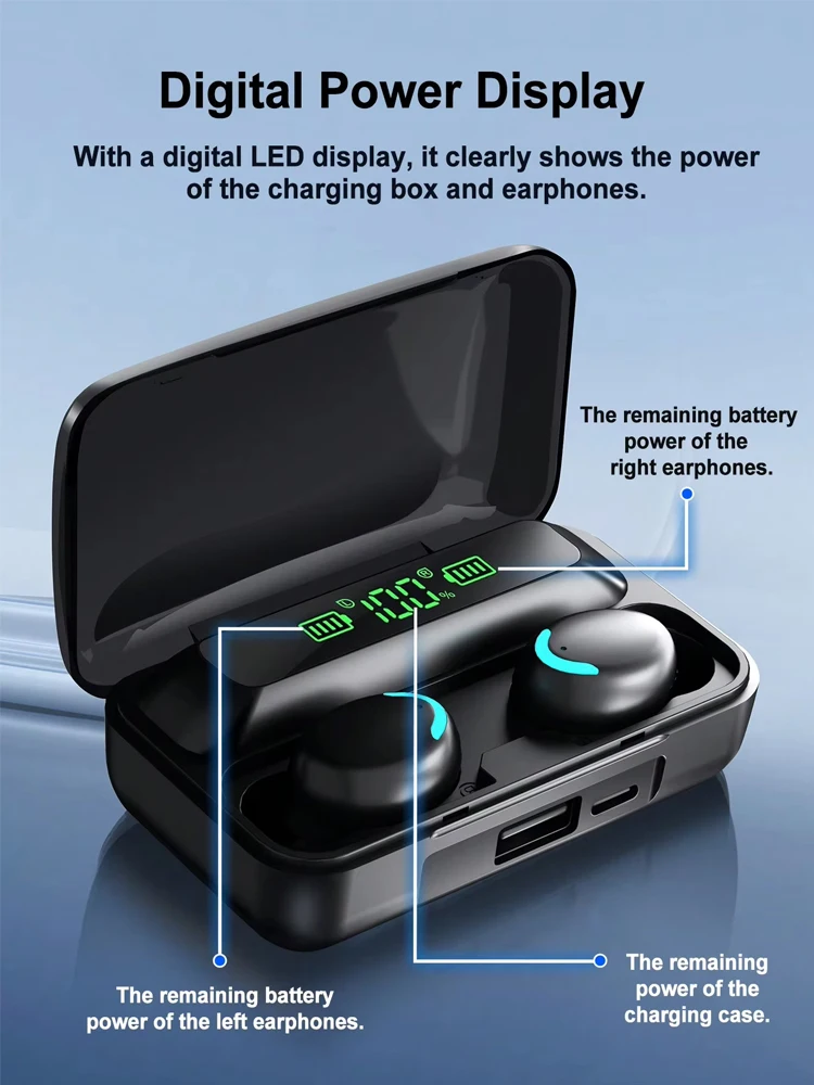 F9- Wireless Bluetooth Headphones with Ultra Long Battery Life, Comes with Charging Case and Includes Microphone