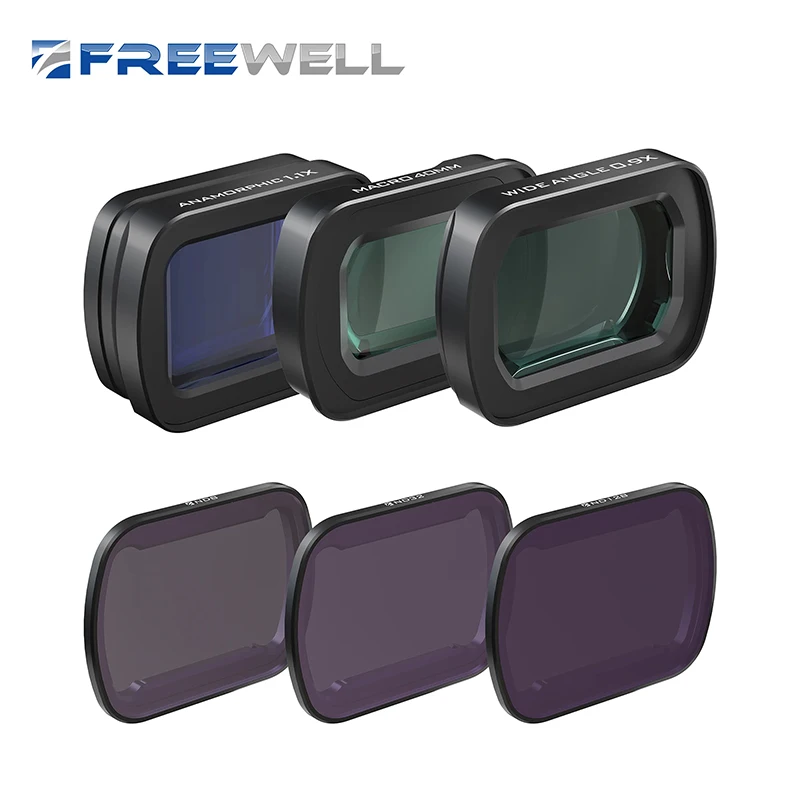 Freewell 2-in-1 Macro 40mm & Wide Angle 0.9x Len and Anamorphic 1.1x Len Filter Kit for DJI Osmo Pocket 4/3 and Xtra Muse Camera
