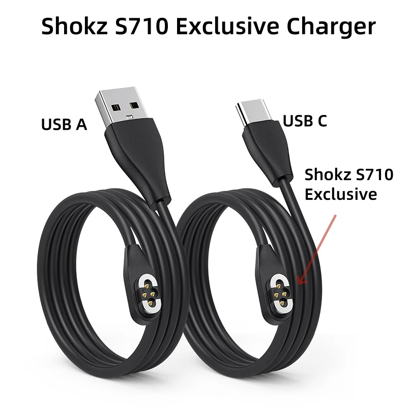 Charging Cable for Shokz OpenSwim Pro Bone Conduction Headphone USB/Type-C to Magnetic Charger Cords for Aftershokz S710 Headset